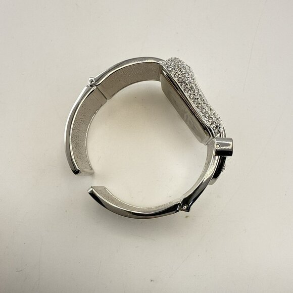Victoria Wieck Watch Buckle Hinged Cuff Crystal Rhinestone Silver Tone Black HSN